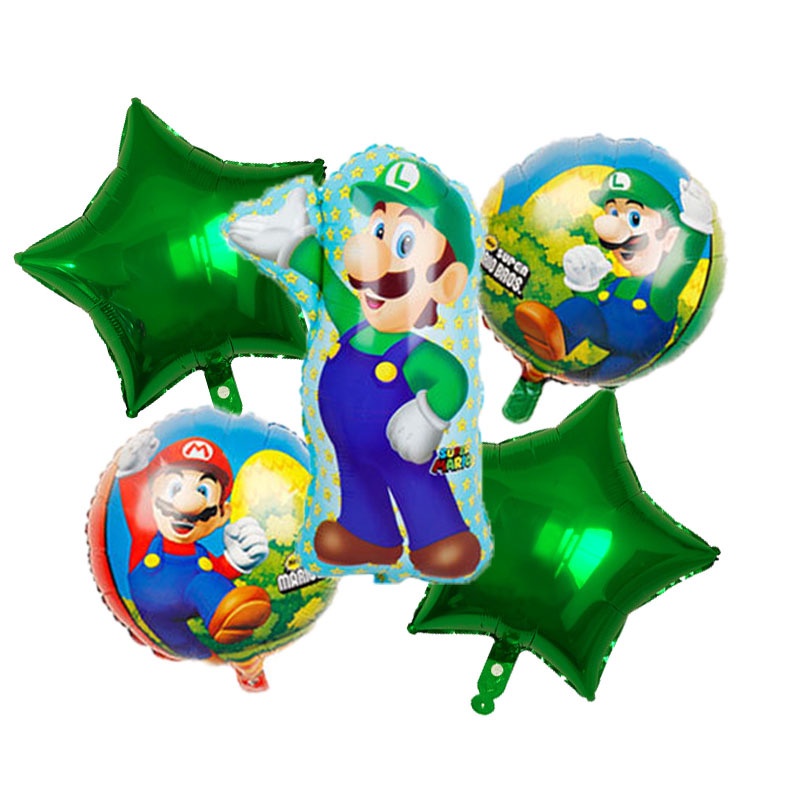 5pcs / lot Balon Aluminum Foil Desain Super Mario Luigi Untuk Dekorasi / Hadiah / Mainan Bayi