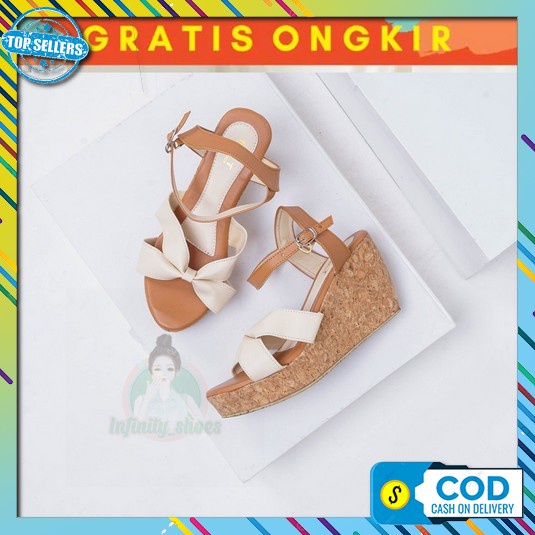 Wedges Kekinian Elegan Sandal Wejes Keren  Korean Style Sepatu S Infinity Wedges Tinggi Wanita