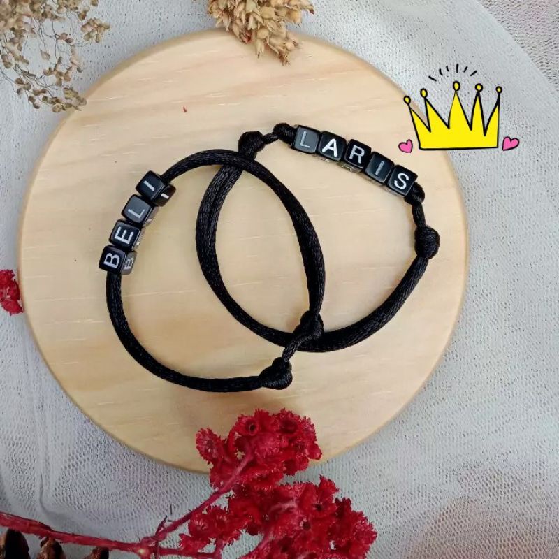 Gelang Inisial Nama / Gelang Coupel Nama / Gelang Tali hitam