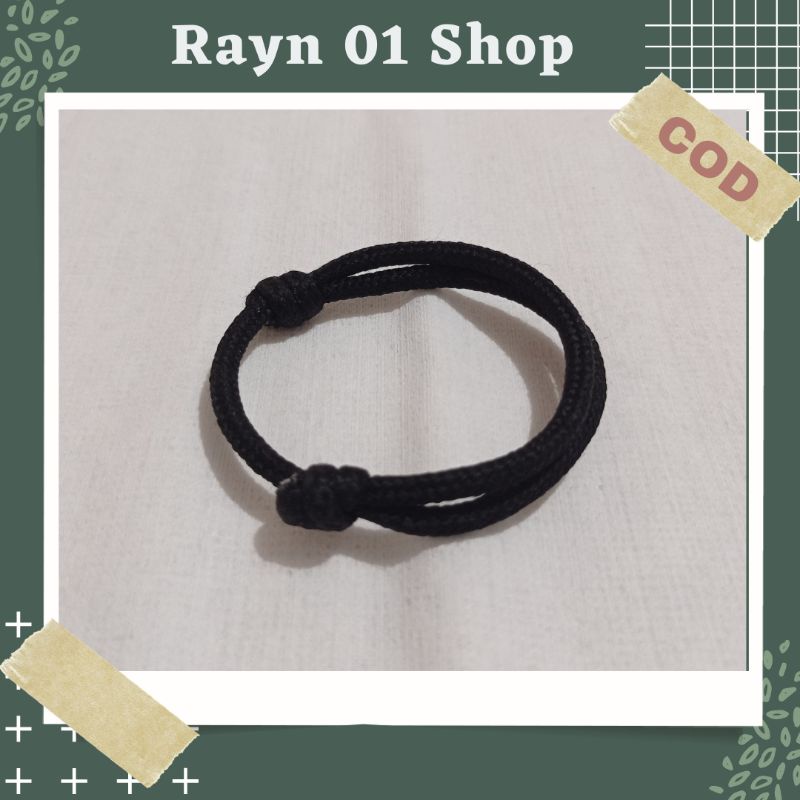 Gelang Tali Paracord Polos Hitam Pria Wanita / Gelang Gaya Korea / Gelang Trendy / Gelang Tali Unisex-Hitam 4mm
