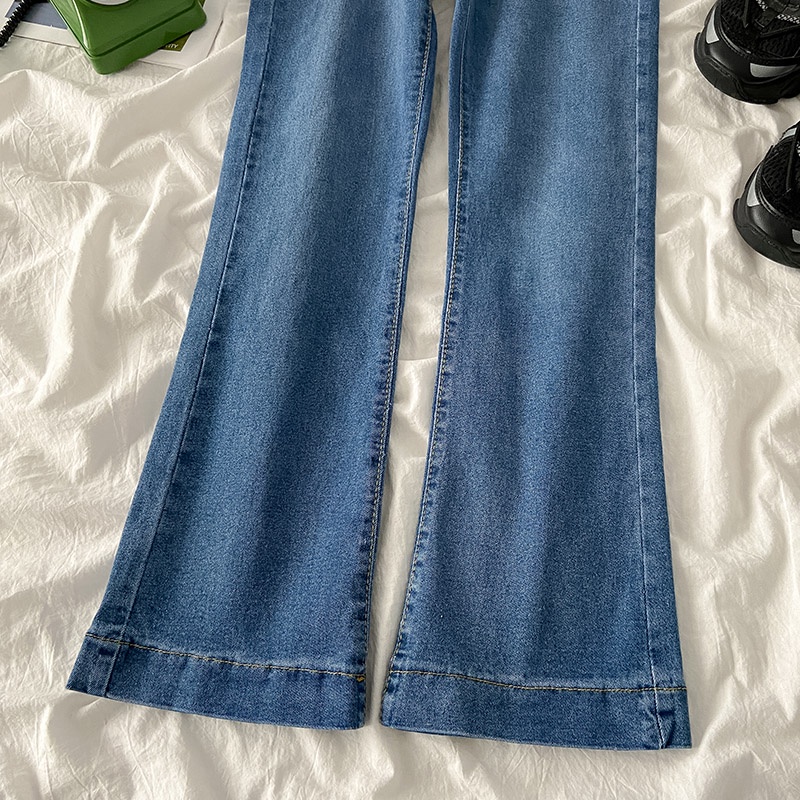 Korean Retro Highwaist Melar Lurus Celana Jeans Wanita Biru (realpict)