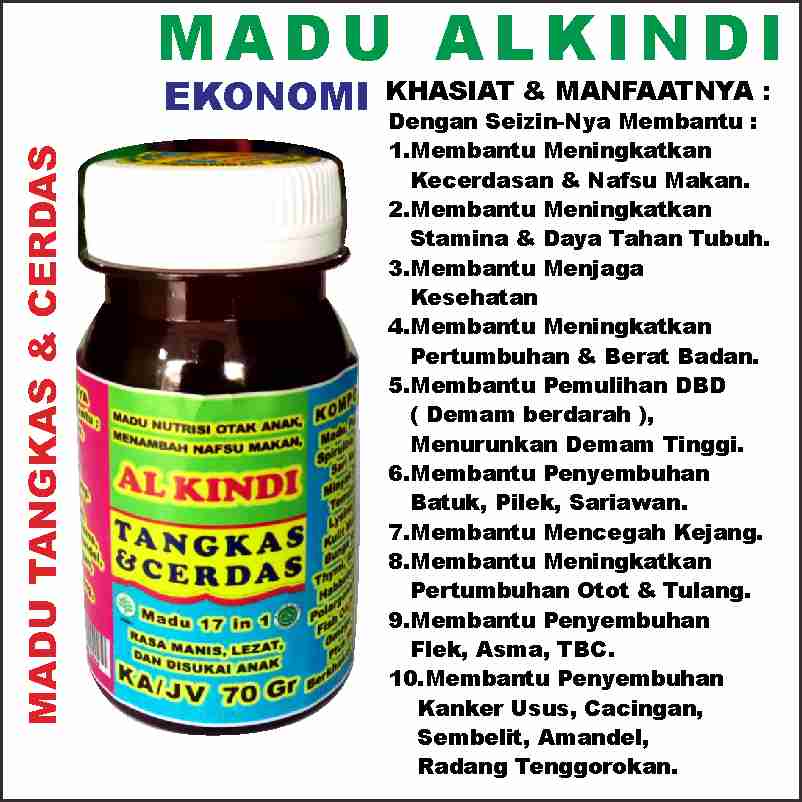 

MADU Murni HERBAL Alami ALKINDI Ceria Tangkas & Cerdas 70 Gr & Berhadiah. Madu Nutrisi Otak ANAK, Menambah Nafsu Makan. MADU SUPER SMART KING BRAIN KELUARGA SEHAT SYAMIL ANAK PINTAR FAMILY TJ JOYBEE VITABUMIN GIZIDAT ANNUR KARANGAYU 3579 MADU ALKINDI