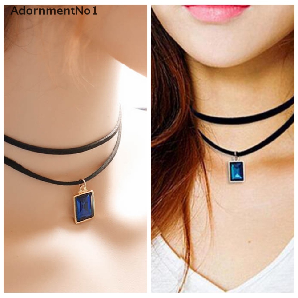 (AdornmentNo1) Kalung Choker Lace Hitam Gaya Gothic Retro Aksen Kristal Untuk Perhiasan Wanita