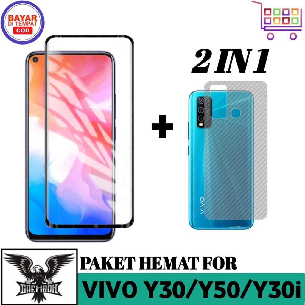 TEMPERED GLASS VIVO Y30 Y50 Y30i ANTI GORES KACA FREE GARSKIN CARBON 3D