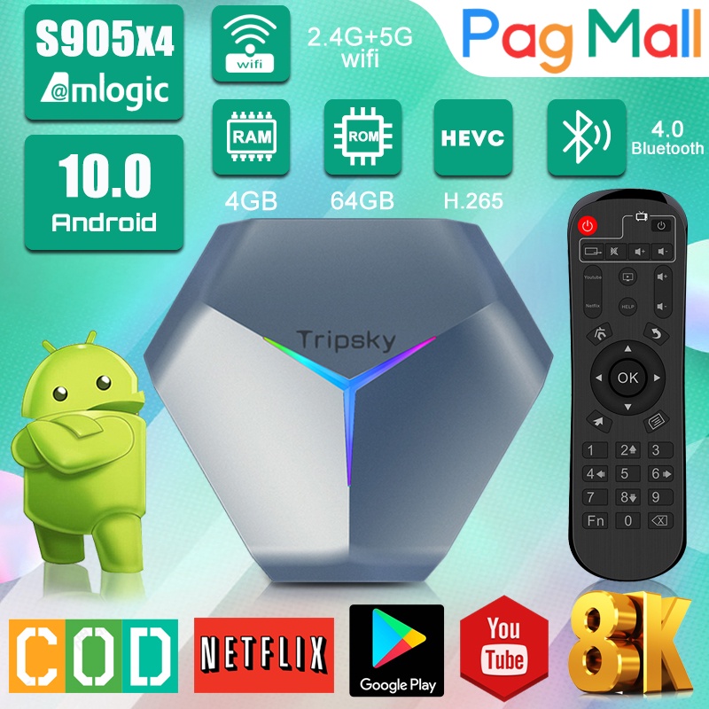 Tv Box 4G Ram 64G Rom X4 Android 10.0 STB Support 5G WiFi and Bluetooth 8K Android Tv Box Chip S905X