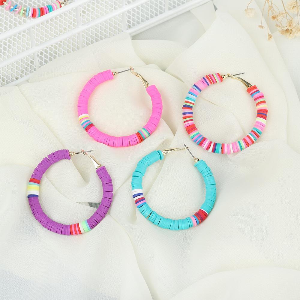 R-flower Circle Hoop Earrings Hadiah Aksesoris Wanita Perhiasan Bohemian Flat Bulat Polymer