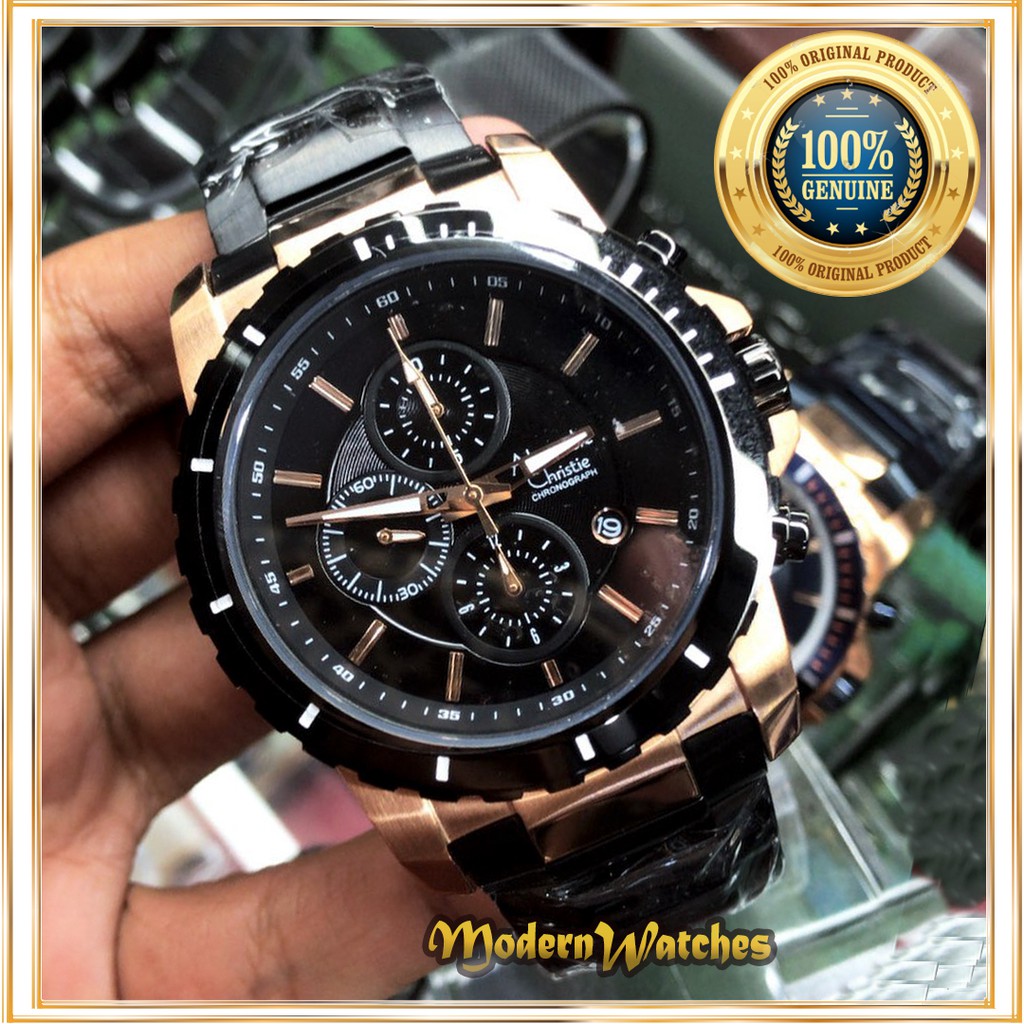 Jam Tangan Pria Alexandre Christie Ori AC 6141 Black Rosegold Blue Jam Cowok Alexander Christi