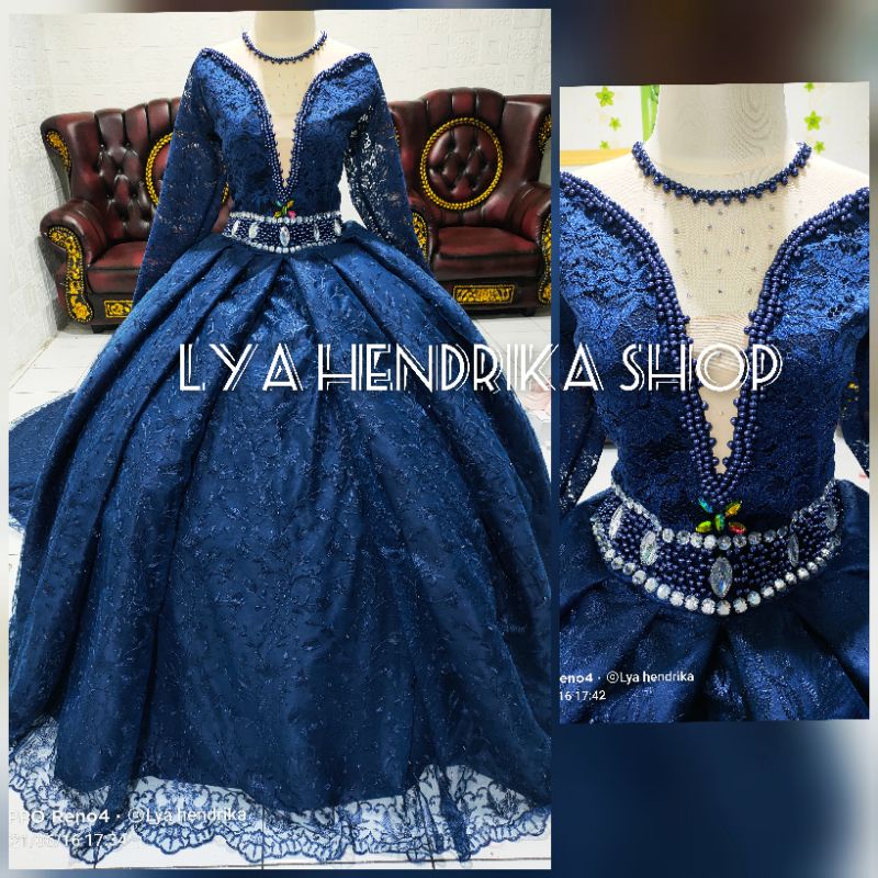 Gaun pengantin ballgown busa dada payet
