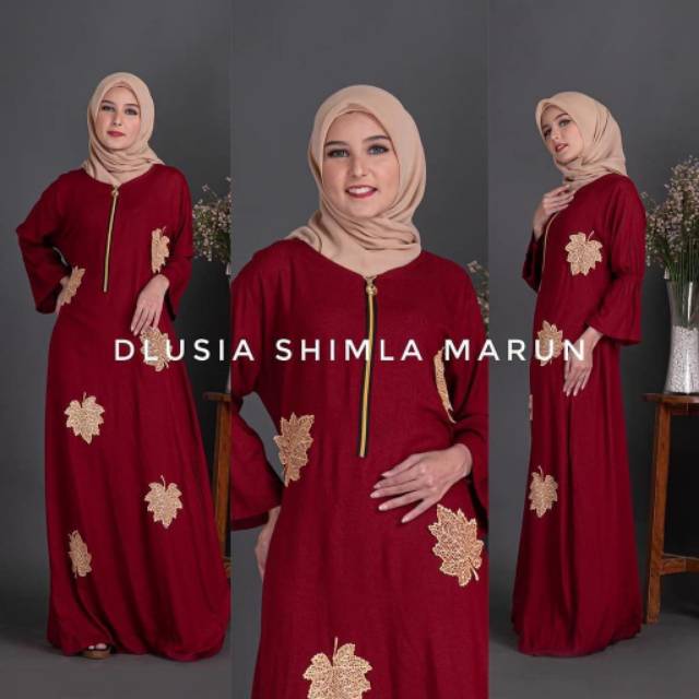 DASTER ARAB RENDA DLUSIA SHIMLA / MOTIF DAUN CANTIK RESLETING DEPAN KAIN RAYON GRADE A