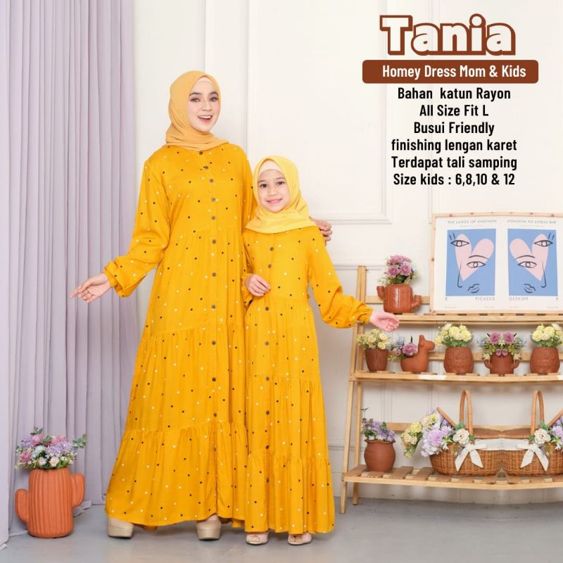 Gamis Couple Mom and Kids Homey Dress Dewasa Gamis Anak Polka Tania Bahan Katun Rayon premium Nyaman Dipakai | Bisa Cod