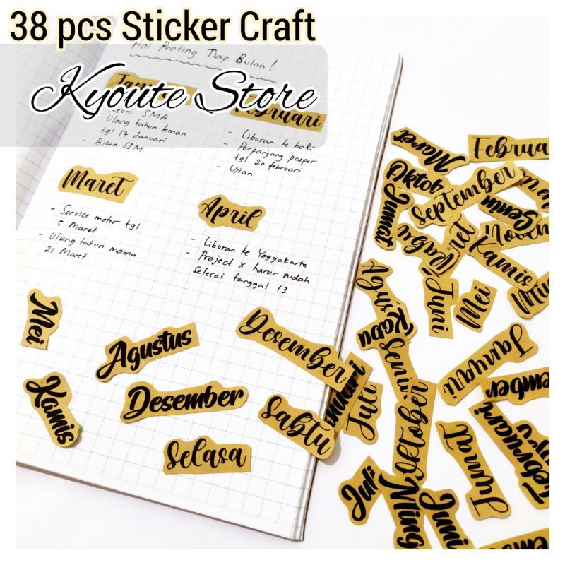 

38 pcs Sticker Lettering Days Months Craft Paper Scrapbook DIY Bujo Journal Diary Planner Tipografi