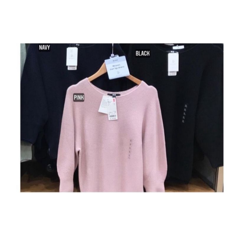 3D Knit sweater lengan balon 3/4 by uniqlo (hitam S)