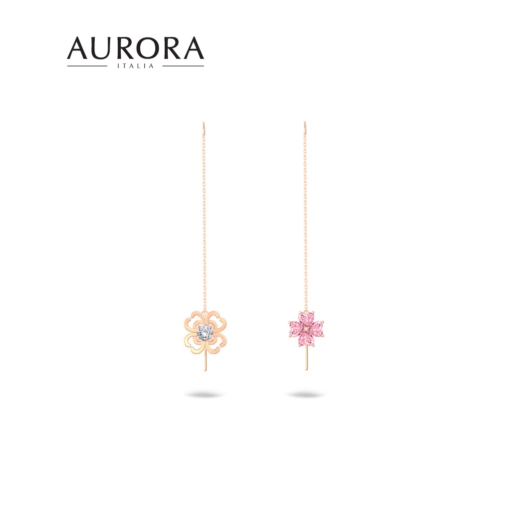 Anting Aurora Italia - Clover Heart Valentine Earring (Rose Gold) - 18K White Gold Plated