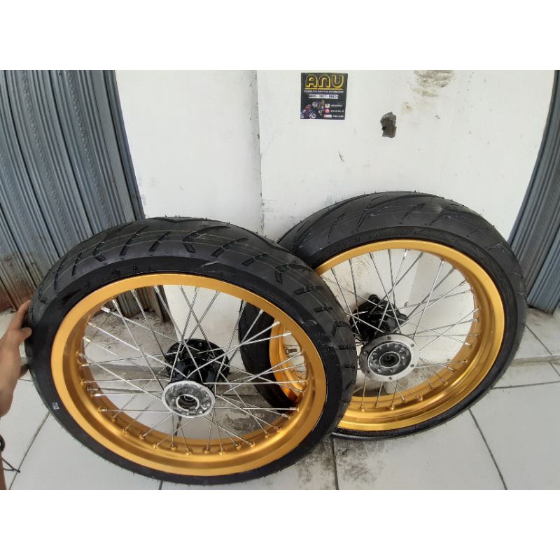 Velg wheelset ban set KLX / DT supermoto merah gold biru hitam 250 300 warna ukuran bisa request