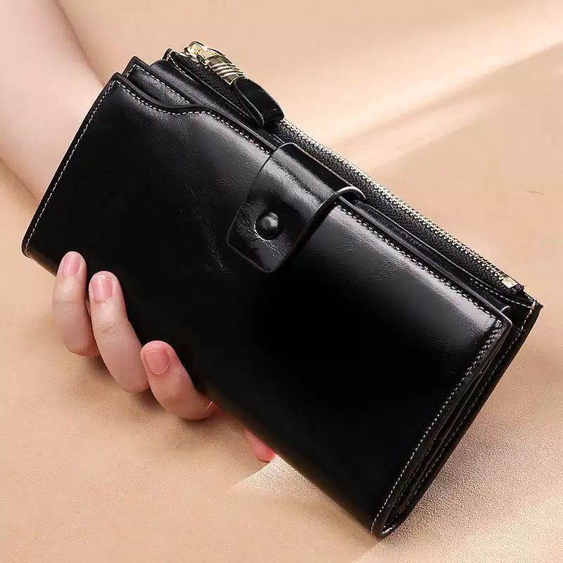 Dompet panjang unisex dompet Manggo serbaguna dompet lipat wanita dompet pria dompet kartu hitam