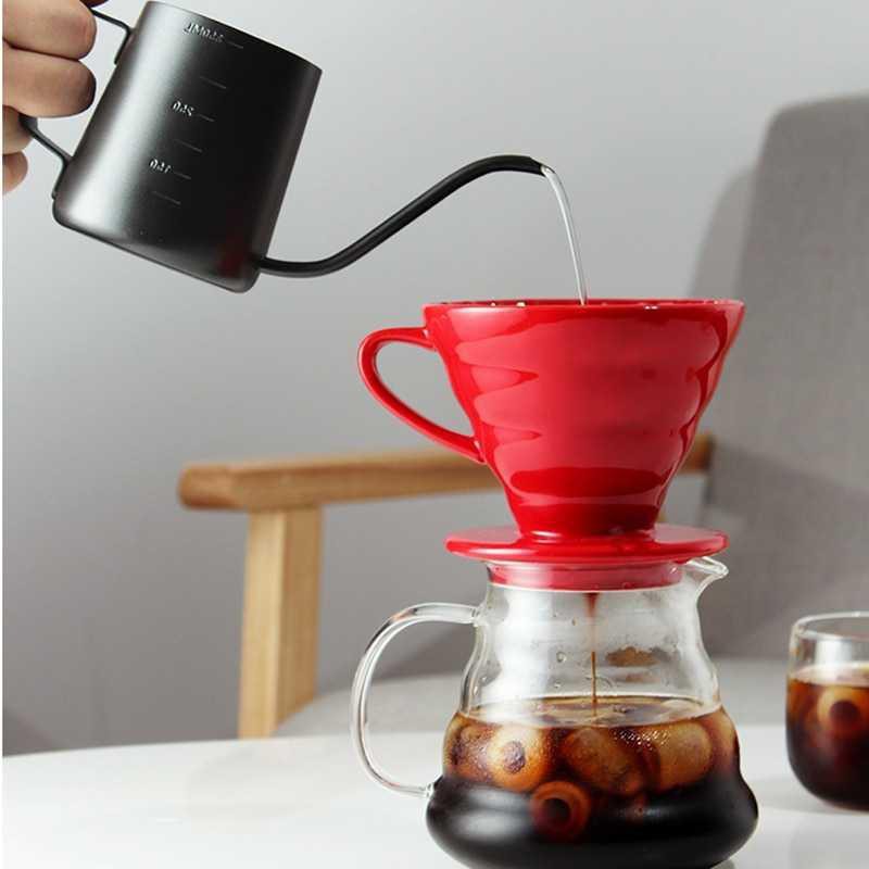 DROHOEY Filter Penyaring Kopi V60 Glass Coffee Filter Dripper ZM00639 [Hitam] [1-2 Cups]