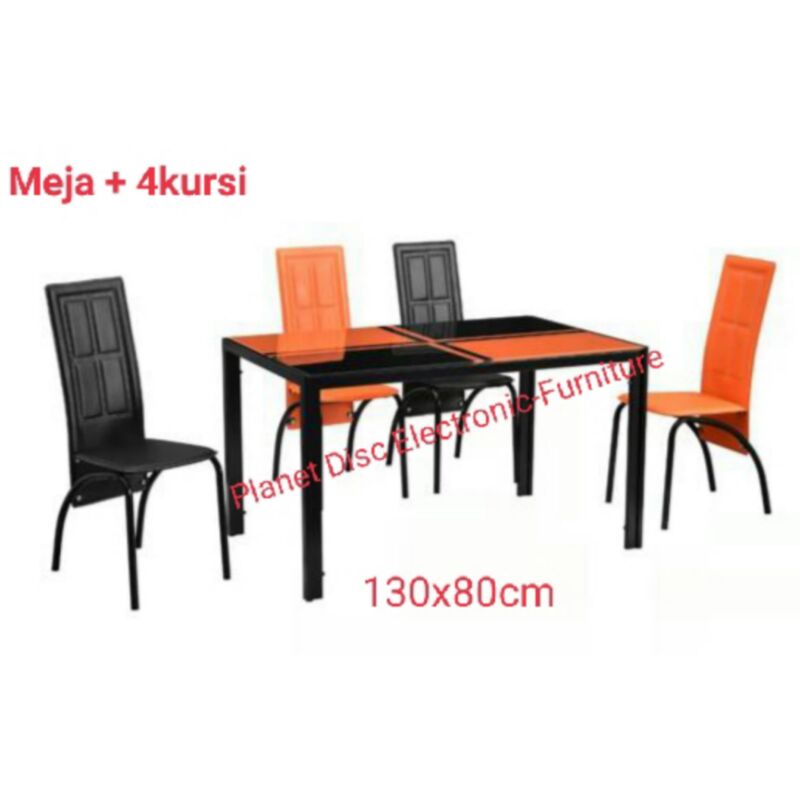 Meja Makan Kaca 4kursi 130cm Dining Set Dining Table Meja Restoran Meja Cafe