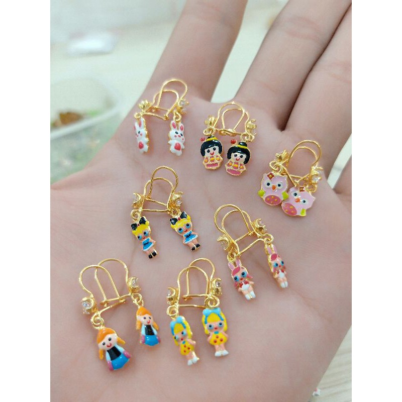 ANTING ANAK BONEKA CAT IMPORT PERAK 925 LAPIS MAS KUNING 24