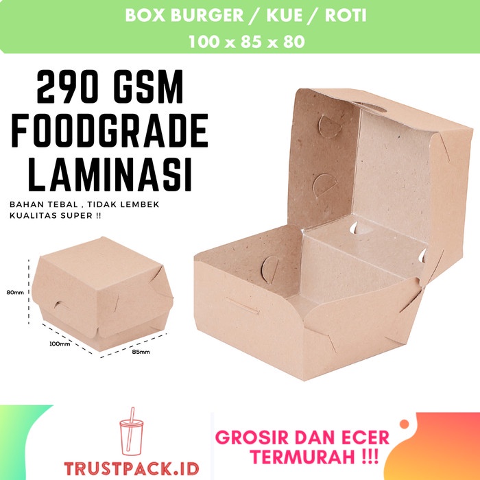 BURGER BOX / DUS / DOS / KOTAK KUE /ROTI uk.10x8,5x8cm KRAFT