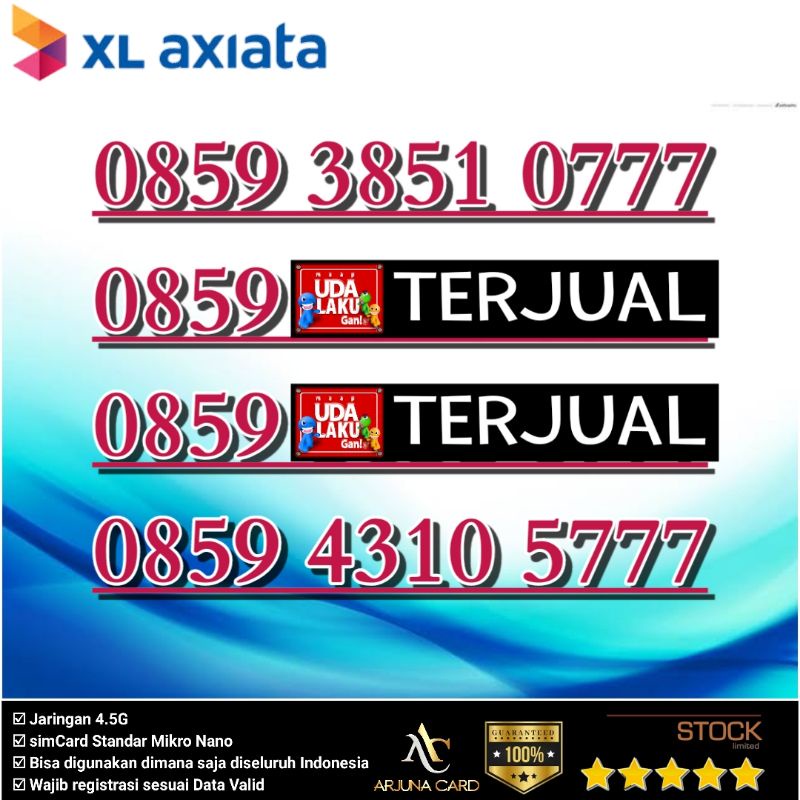 KARTU PERDANA NOMOR CANTIK XL 777 TRIPLE AXIATA 4G