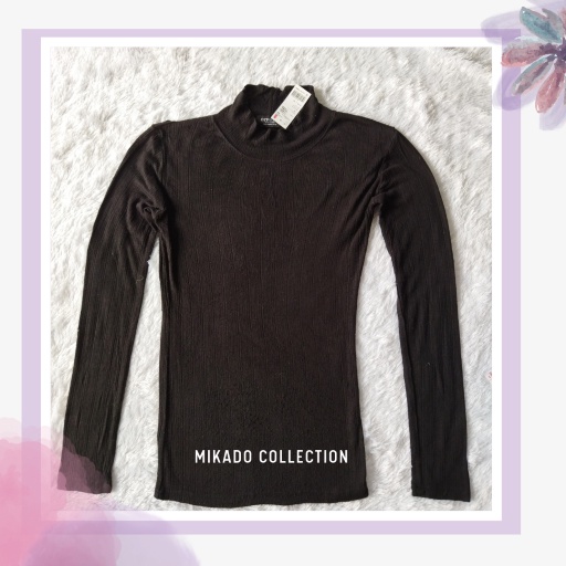 Kaos Casual Wanita Lengan Panjang Turtle Neck Hitam Ozbridge