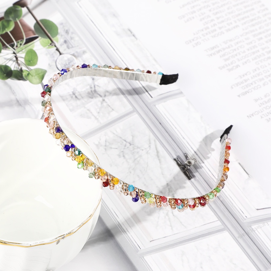 Korean Colorful Beads Alloy Headband Crystal Thin Hair Band For Girls Hair Accessories