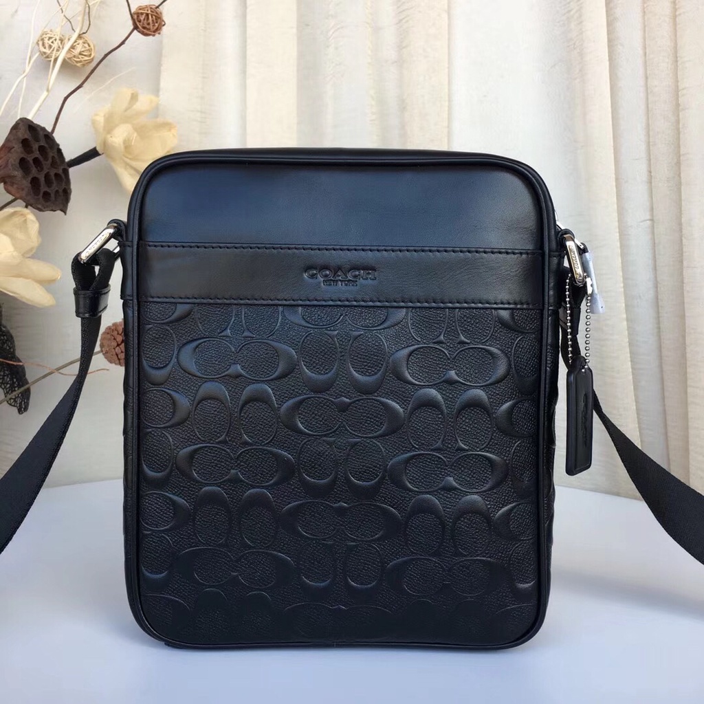 [Instant/Same Day] 11741 coach Litchi Textured Head Cowhide Men's Shoulder Bag Cross-body Bag djb
