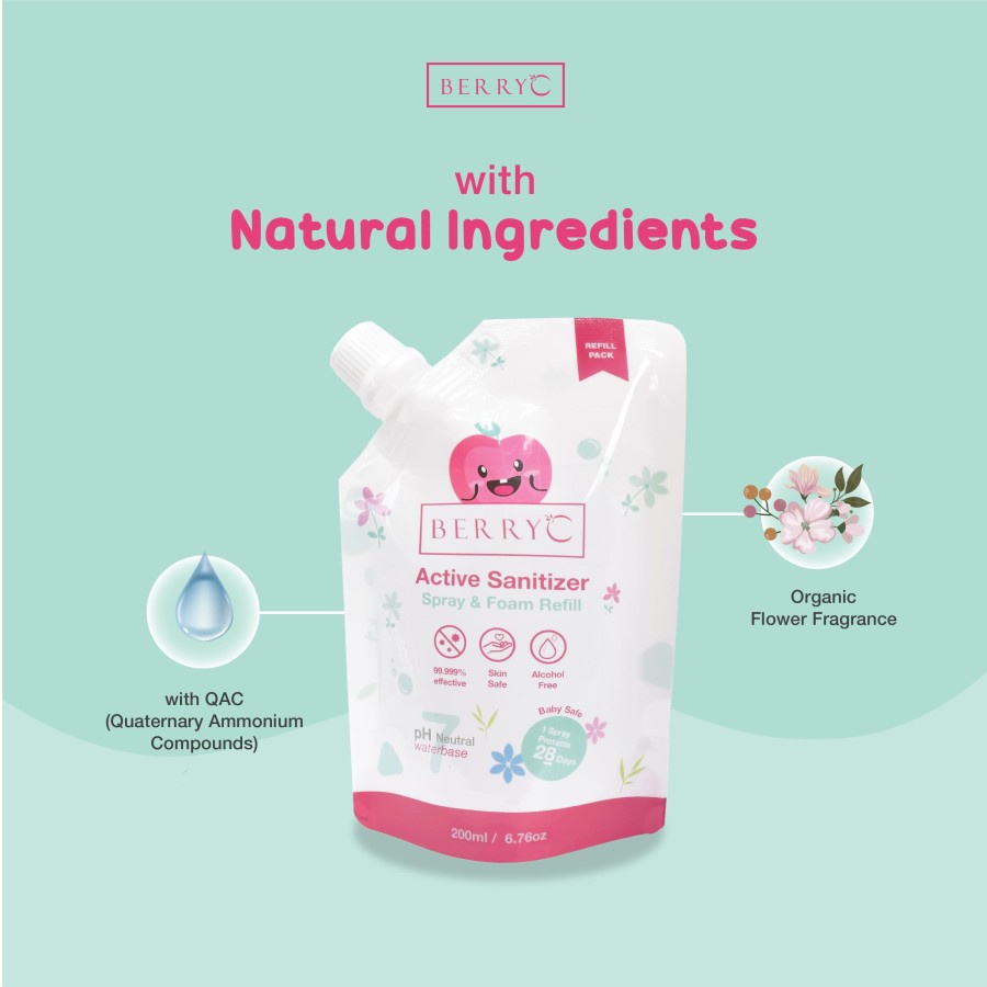 TEVO BerryC Active Sanitizer Baby Safe Awet 28 Hari 200ML Refill Pouch - Berry C Sanitizing 200 ml