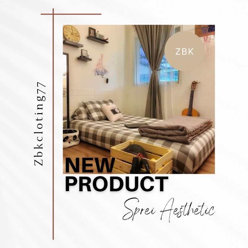 Sprei Aesthetic Kotak Coklat Ukuran 160x200 180x200