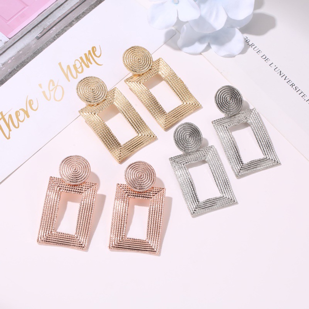 Hu Hu Hu Hu Hu Alat Bantu Pasang Kacamata♡ Anting Stud Bentuk Persegi Panjang Geometris Model Hollow Untuk Wanita