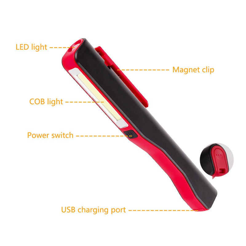 USB rechargeable 3 W COB DEL travail lumière magnétique d/'urgence Lampe de Poche Torche Lampe