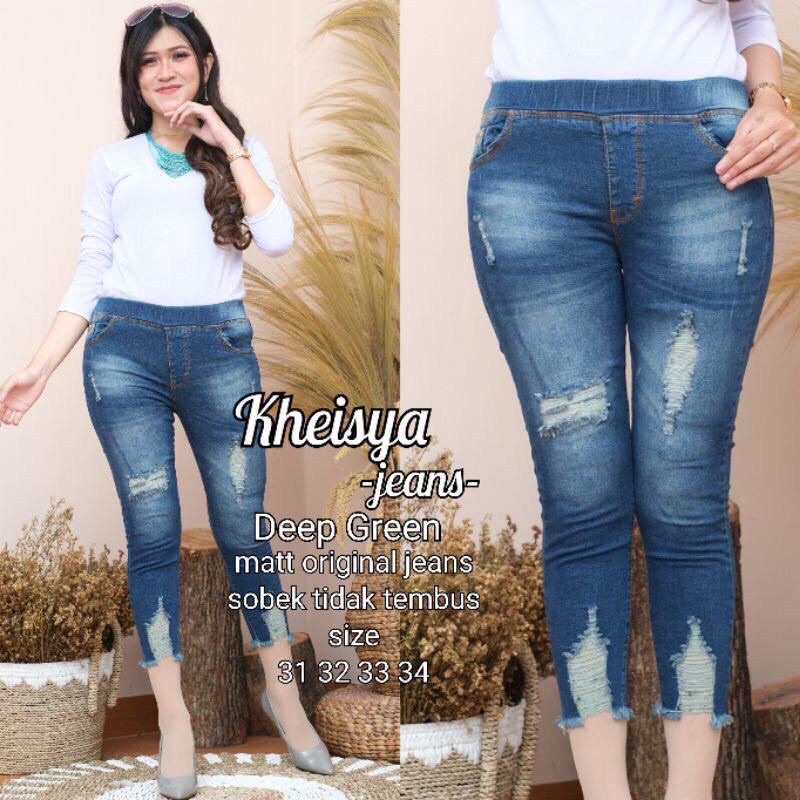 (28-42)KHEISYA JEANS CELANA JEANS 7/9 SOBEK TIDAK TEMBUS