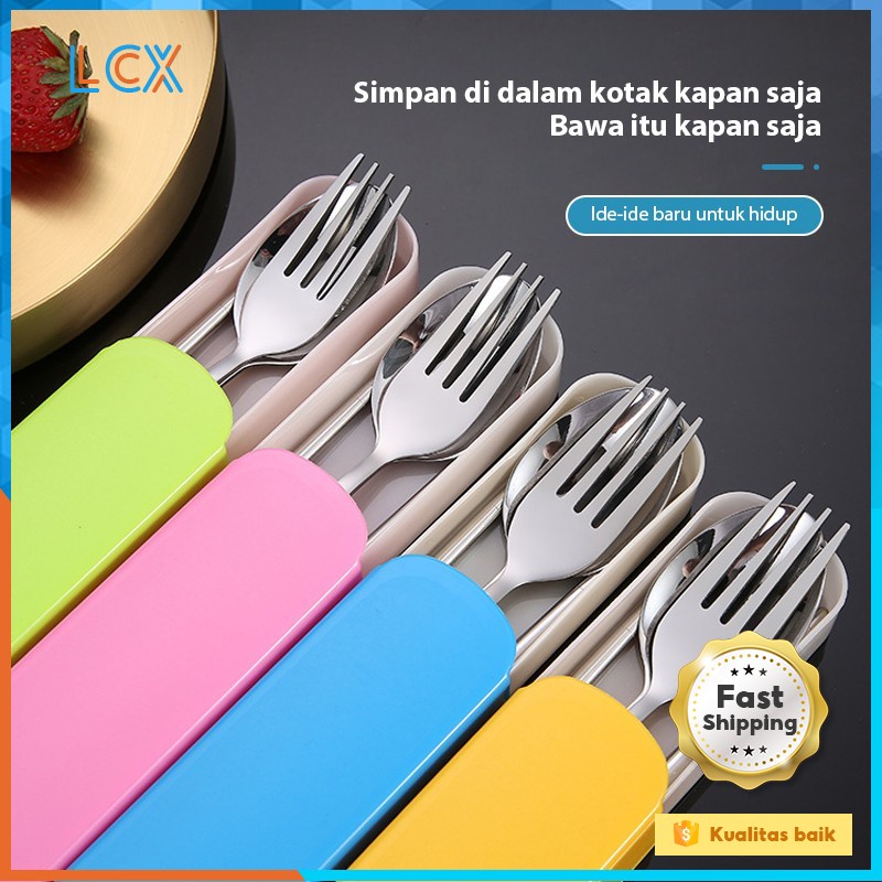 LCX  3Pcs Set Alat Makan Sendok Garpu Sumpit /Stainless Steel Spoon Fork Chopsticks / DW