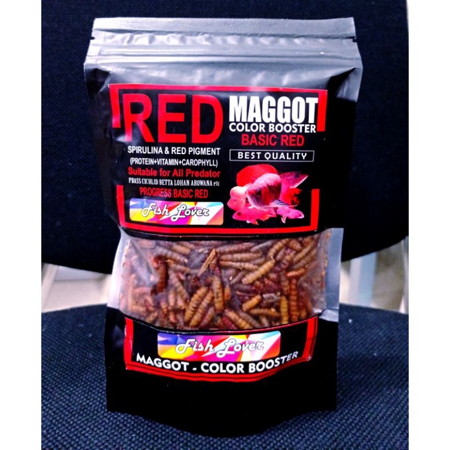 Makanan Ikan Predator Maggot Kering Grade A++ FISH LOVER RED BLUE YELLOW MAGGOT SACHET COLOR BOSSTER 60gr
