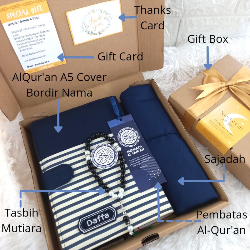 Hampers Premium Quran Sajadah Custom Nama  A5 Sedang