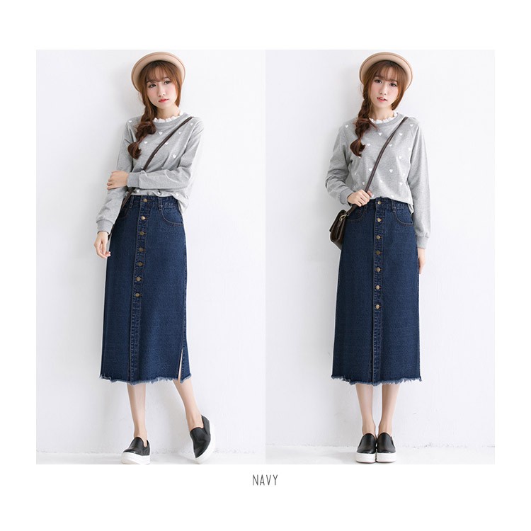 KARAKOREA 6136 Zaskia Denim Skirt Rok denim Panjang Rok Wanita Jeans