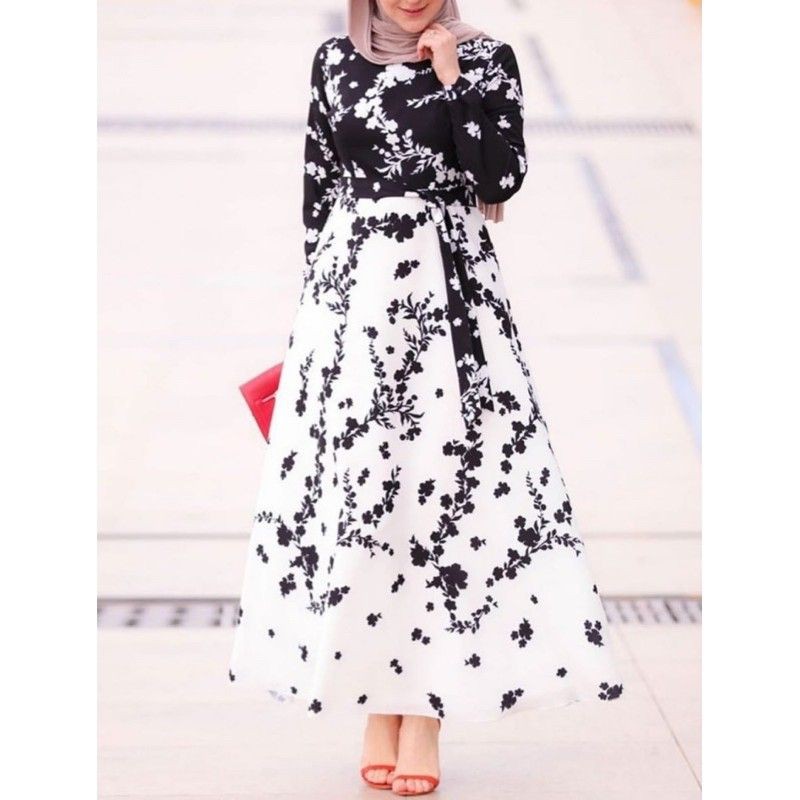 maxi dress import / maxy monochrom / maxi dres bunga hitam putih bangkok bkk premium impor