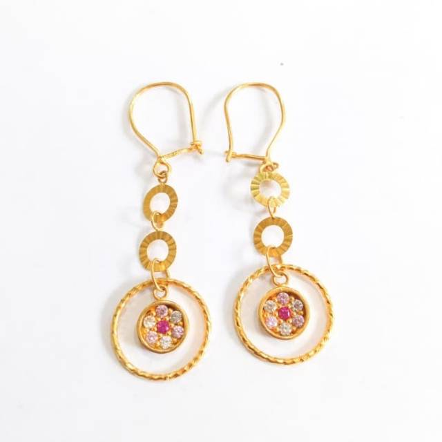Anting Etnik Circle Rumbai Emas asli
