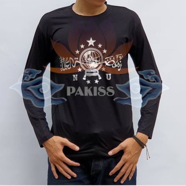 Kaos spandex Gambar Lambang NU Perak Lengan Panjang - Kaos Lambang Nahdlatul Ulama - Kaos Distro
