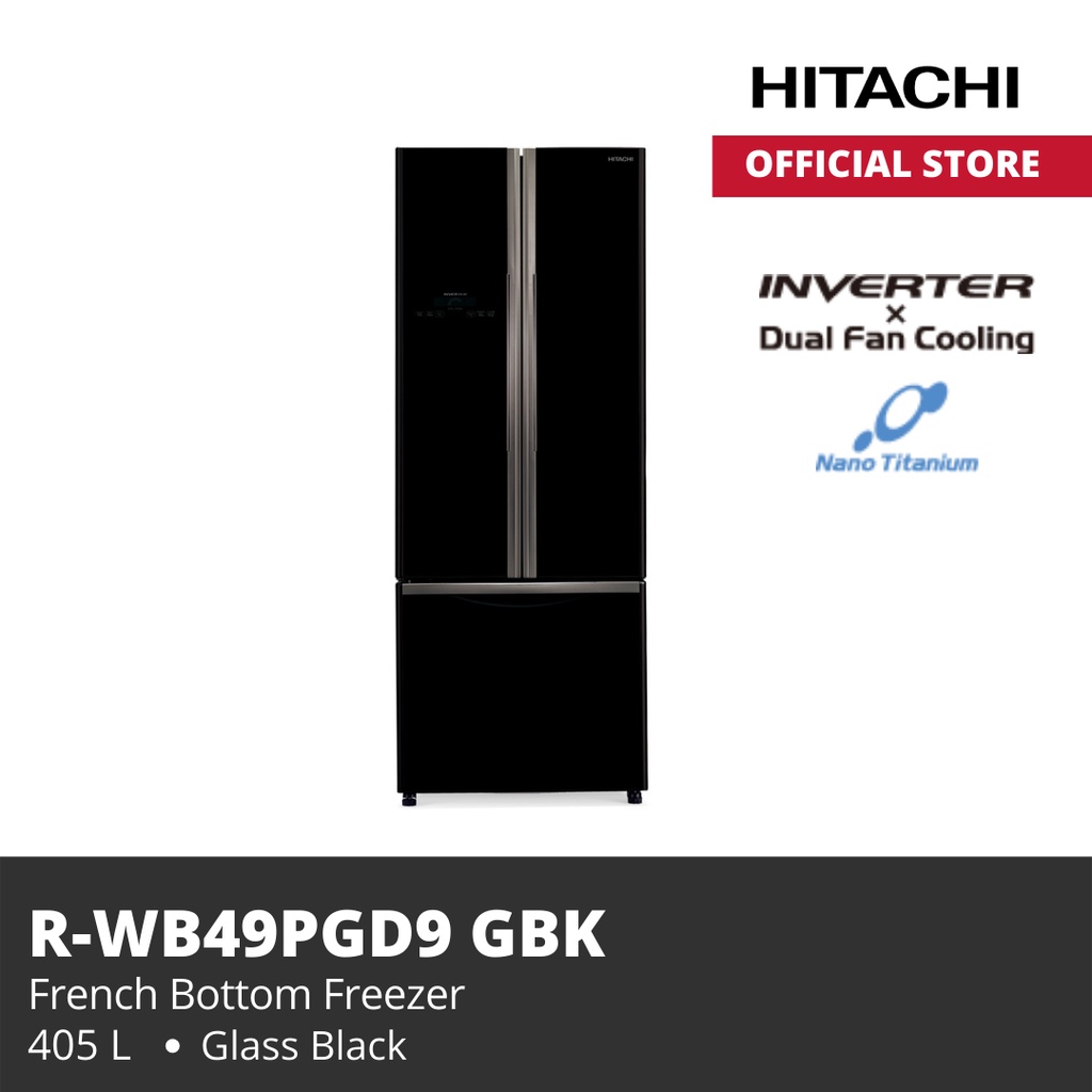 KULKAS HITACHI  R-WB49PGD9 GBK 405 LFRENCH BOTTOM FREEZER