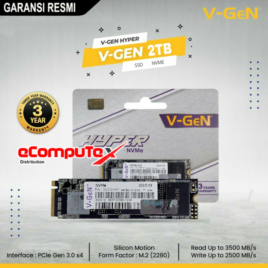 SSD SOLID STATE DRIVE V-GEN HYPER NVME 1.3 2TB / 2 TB PCLE GEN 3.0 X4 GARANSI RESMI