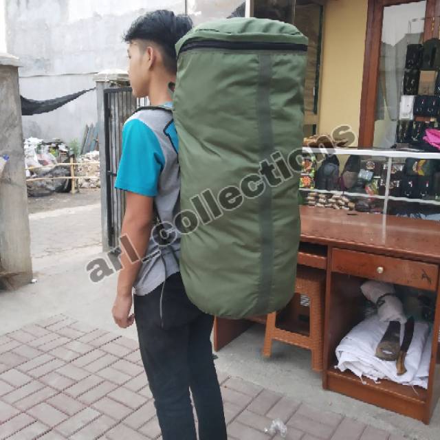 TAS PUNGGUNG JUMBO ARMY/tas kapsul DUFFLE BAG HIJAU ARMY/tas pulsak kapsul TNI / penyesak /outdoor