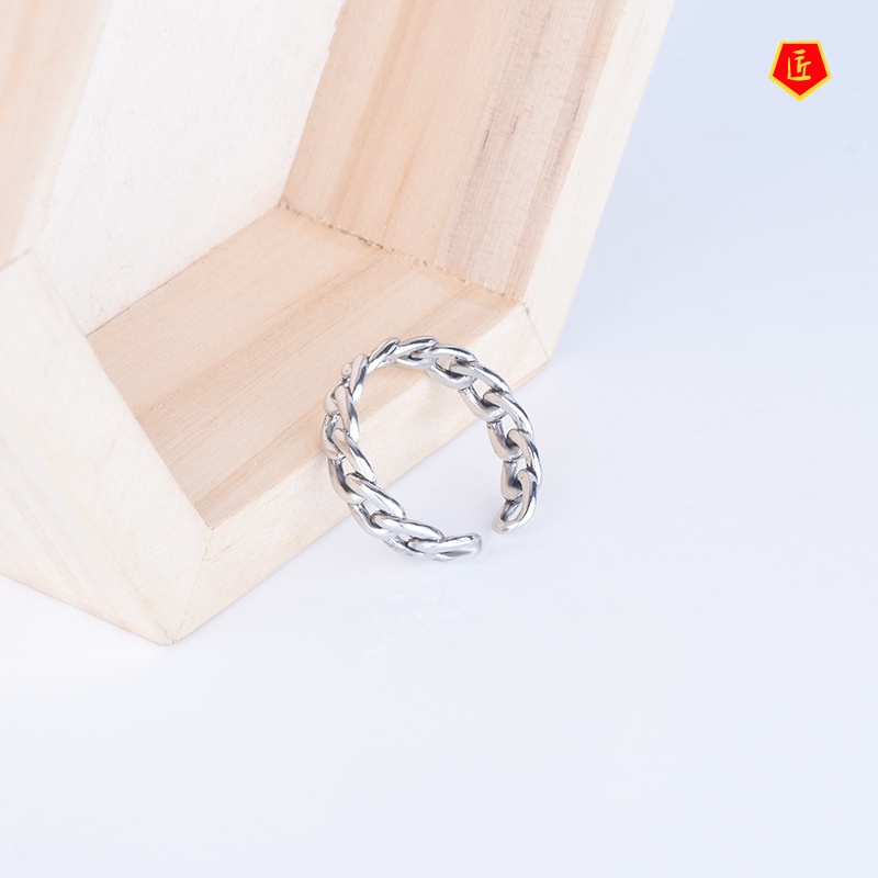 [Ready Stock]Black Punk Chain Vintage Silver Ring Japanese and Korean Simplicity