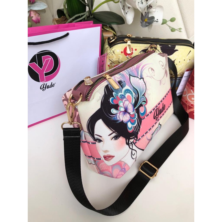 YUDE!! TAS SELEMPANG WANITA 2 RUANG KANVAS IMPORT FREE PAPERBAG UK 25x17cm FASHION KERJA TERBARU KEKINIAN