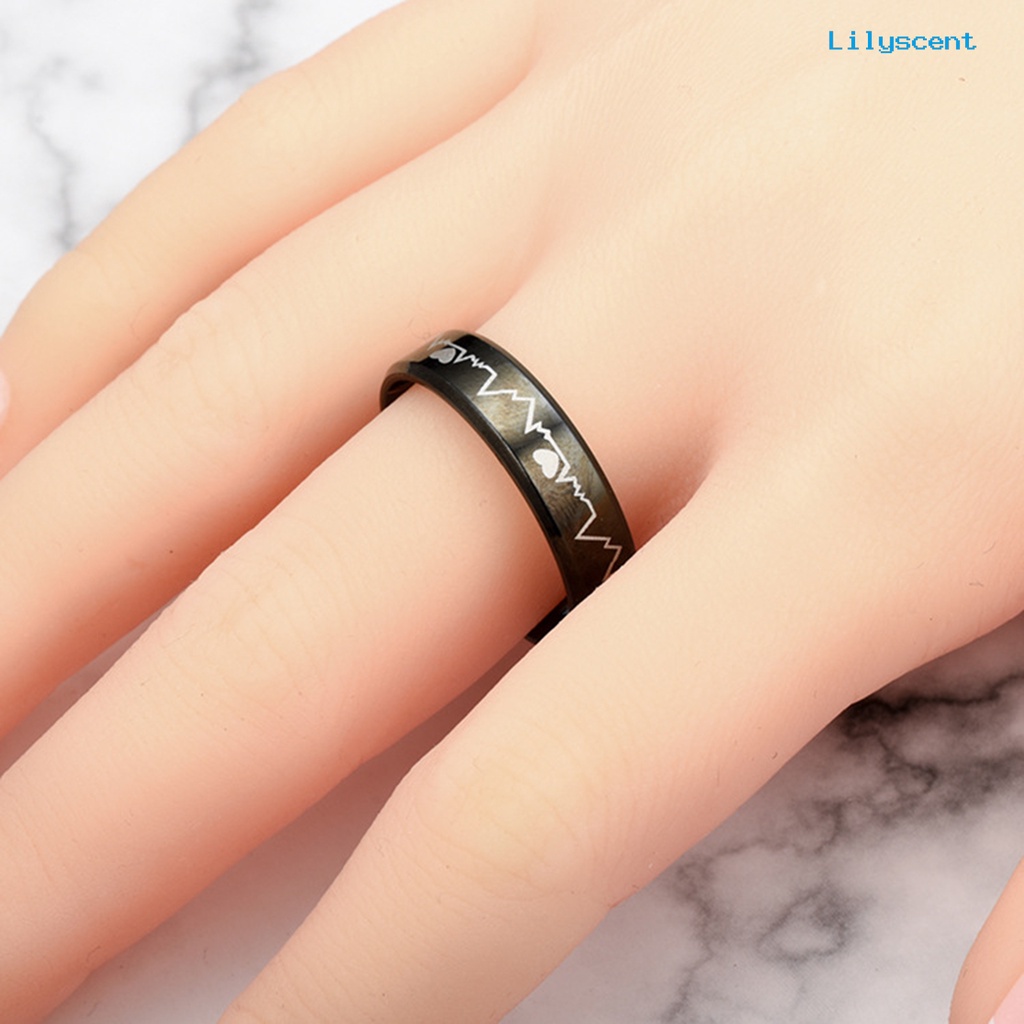 Ls Cincin Stainless Steel Motif Electrocardiogram Untuk Pernikahan