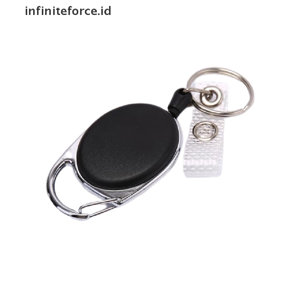 (Infiniteforce.Id) 1pc Gantungan Kunci Reel Kawat Baja Hitam 60cm Untuk Kartu Id