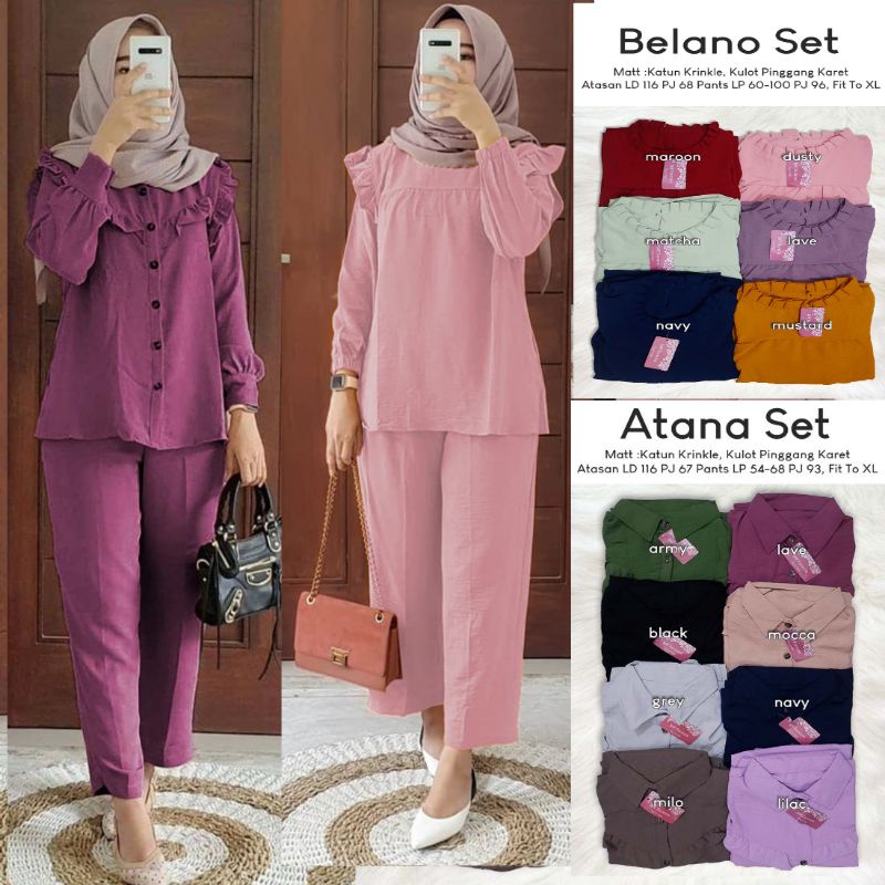 Setelan Wanita Polos Atana Belano Slimpi Maura Set Matt Katun Crinkle Adem Nyaman Lembut Jumbo