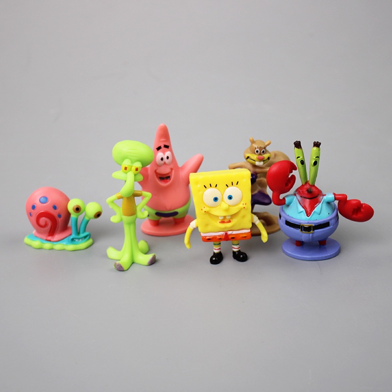 6pcs / set Mainan Action Figure Anime Sponge Bobsbobs Cumi PatrickStar Bahan PVC Untuk Dekorasi Kue