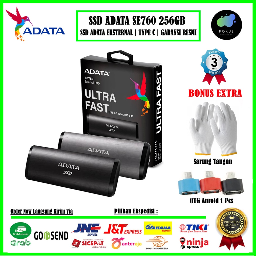 ADATA SSD External SE760 256GB Eksternal USB3.2 Type C - 001