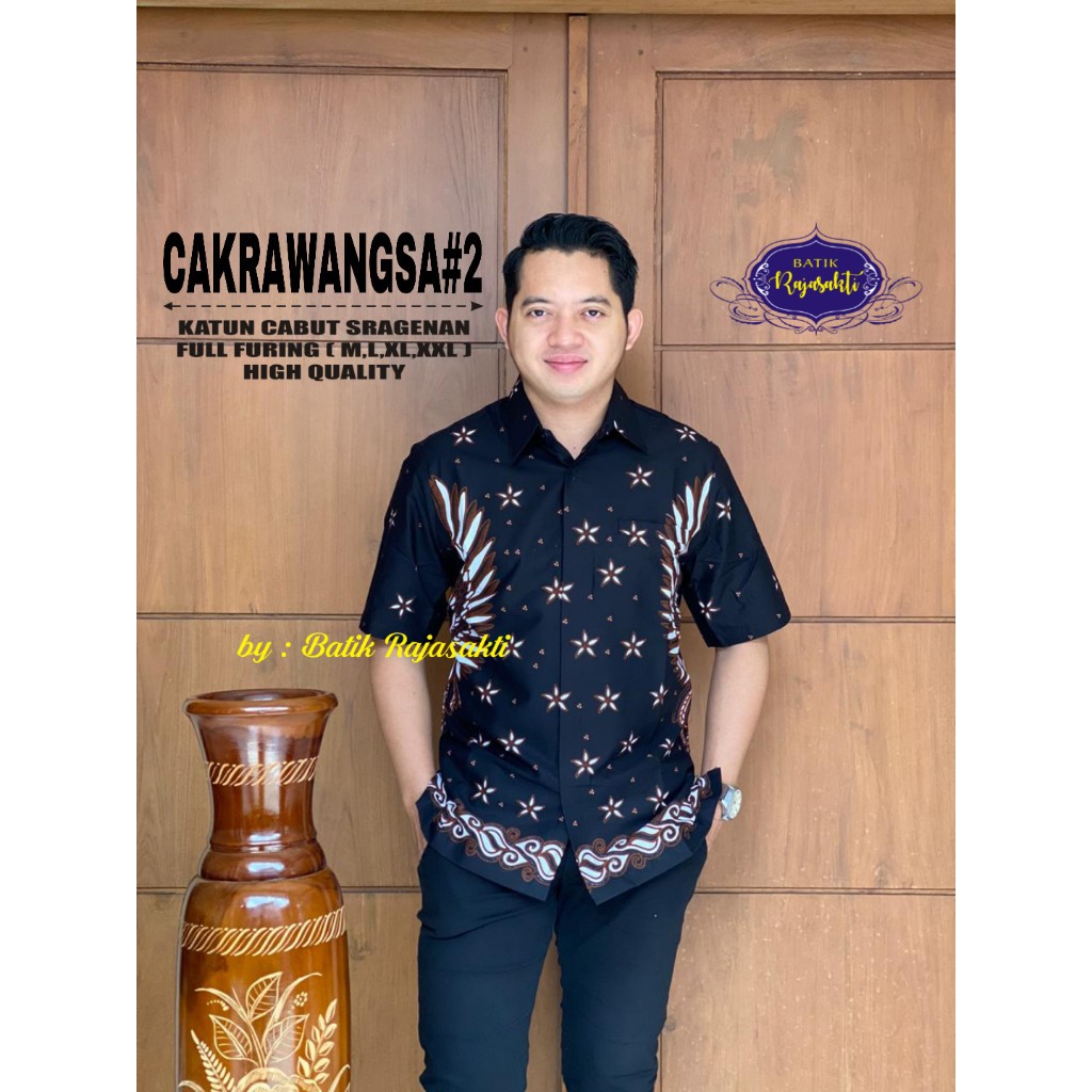 Batik Pria Lengan Pendek CAKRA WANGSA #2 Full Furing Katun Cabut Sragenan | Kemeja Batik Ori Solo